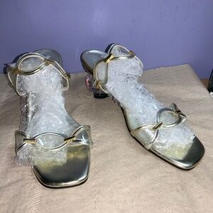 Renica Jeana gold silver strap lucite ball heels Sz 7.5 vintage Y2K